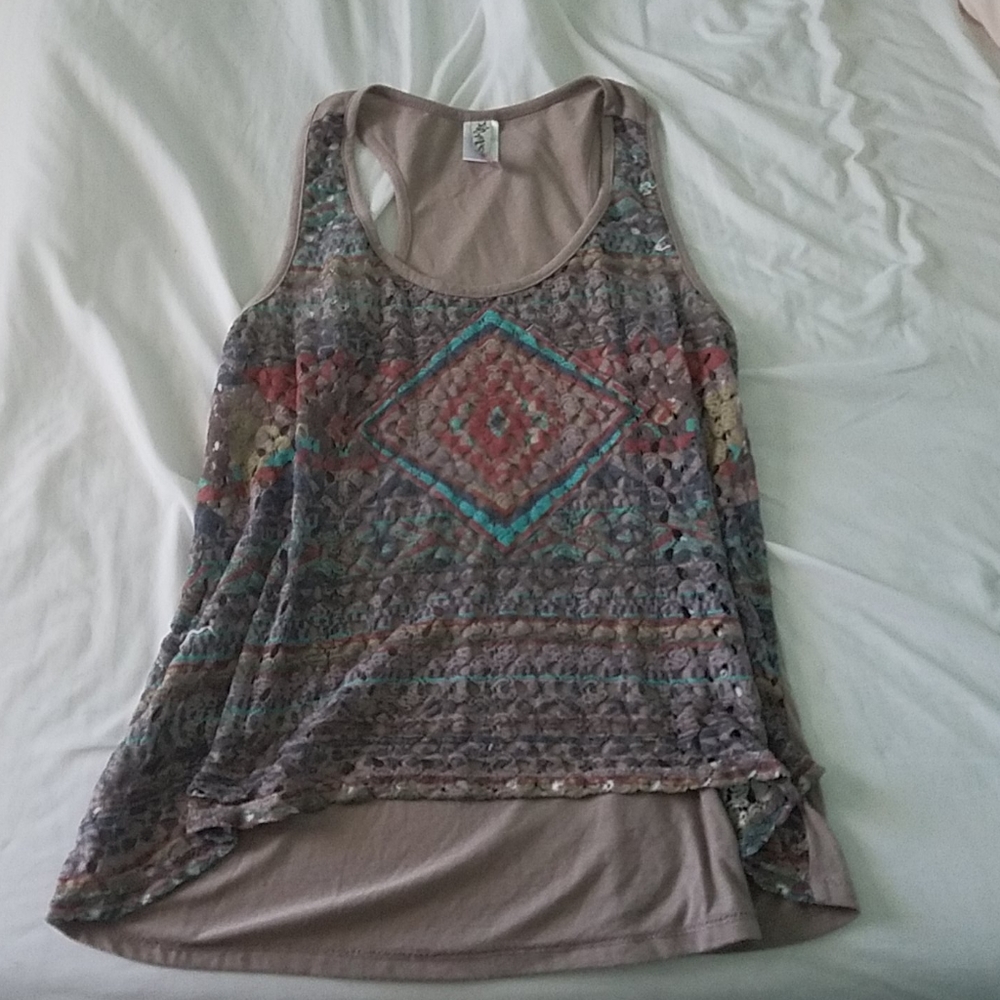 Aztec lace tank top